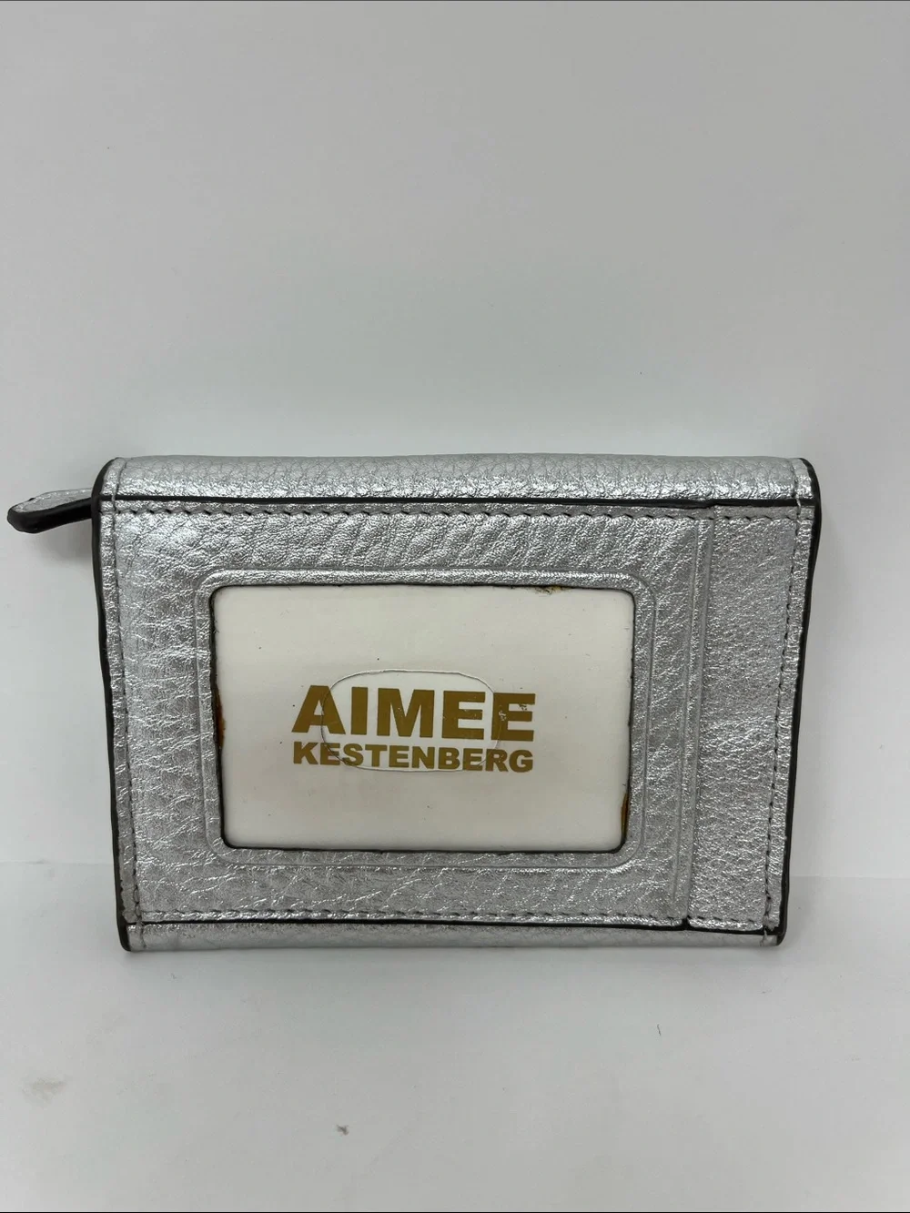 AIMEE KESTENBERG MINI WALLET COIN, KEY AND CARD SNAP SILVER LEATHER LIKE NEW